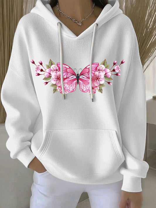 Women's Breast Cancer Pink Print Casual Hoodie