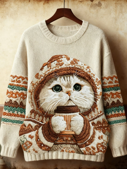 Women's Cute Winter Cat  Art  Sweatshirt