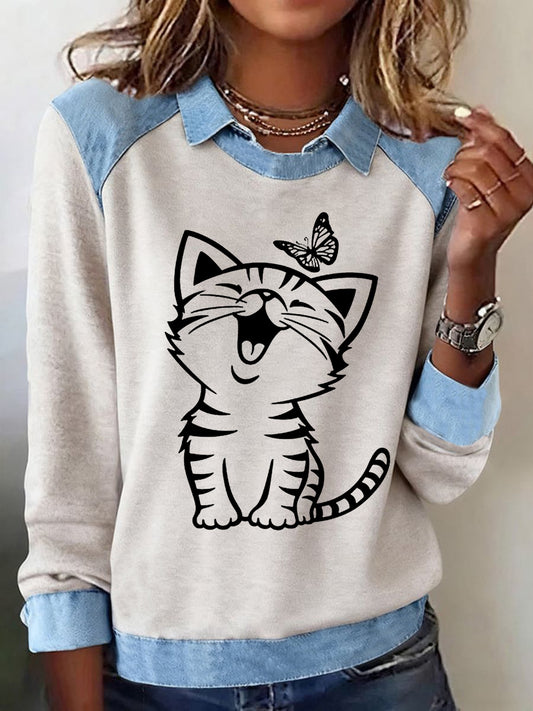 Women's Cute Cat Print Cat Lovers Casual Sweatshirt