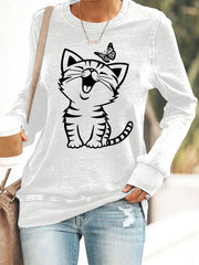 Women's Cute Cat Print Cat Lovers Cat Mom Gift Casual Sweatshirt