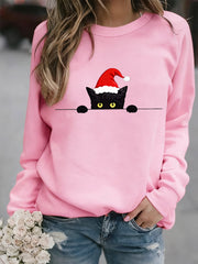 Women's Christmas Cute Cat Print Sweatshirt