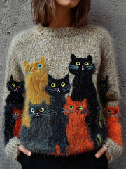 Women's Cute Ugly Cats Pattern Art Cozy Sweatshirt