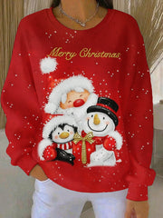 Women's Christmas Ribbed Round-Neck Sweatshirt