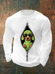 Men's Funny Christmas Grinch Dachshund Print Casual Waffle Long Sleeve Top