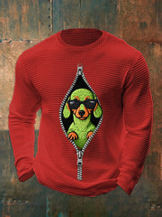 Men's Funny Christmas Grinch Dachshund Print Casual Waffle Long Sleeve Top