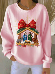 Women's Merry Christmas Ribbed Round-Neck Sweatshirt