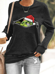 Women's Funny Cute Merry Christmas Grinch Cat Print Casual Sweatshirt