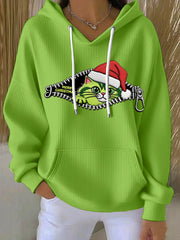 Women's Christmas Grinch Cat Print Casual Hoodie