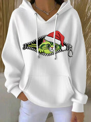 Women's Christmas Grinch Cat Print Casual Hoodie