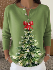 Women's Christmas Print Knit Button Top