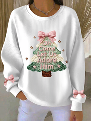 Women's Merry Christmas Ribbed Round-Neck Sweatshirt