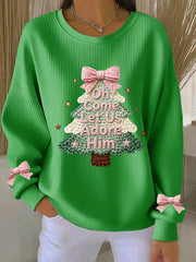 Women's Merry Christmas Ribbed Round-Neck Sweatshirt