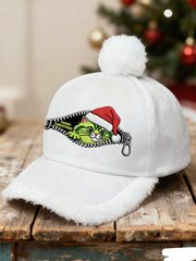 Unisex Funny Cute Christmas Grinch Cat Print Plush Patchwork Hat