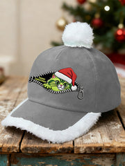 Unisex Funny Cute Christmas Grinch Cat Print Plush Patchwork Hat