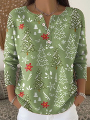 Women's Christmas Print Knit Button Top