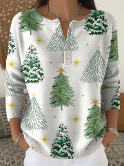 Women's Christmas Print Knit Button Top