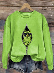 Women's Christmas Grinch Cat Print Casual Sweatshirt