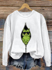 Women's Christmas Grinch Cat Print Casual Sweatshirt