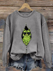 Women's Christmas Grinch Cat Print Casual Sweatshirt