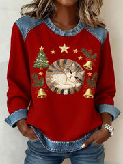Women's Christmas Pattern Patchwork Art Sweatshirt