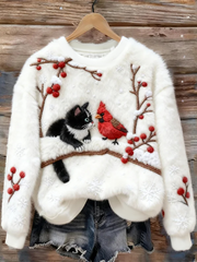 Women's Christmas Cute Cat Art Flannel Sweatshirt