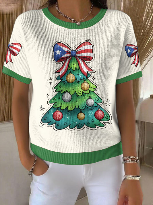Women's Funny Puerto Rico Christmas Printed Tops