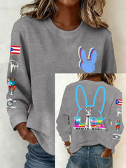 Women's Bunny Football Music Lover Printed Sweatshirt