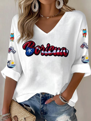 Women's Puerto Rico Print Casual Waffle T-shirt