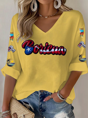 Women's Puerto Rico Print Casual Waffle T-shirt
