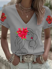 Women's Puerto Rico Flag Flower Art Printed T-shirt