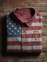 Men's Faith Cross America Flag Printed Shirt