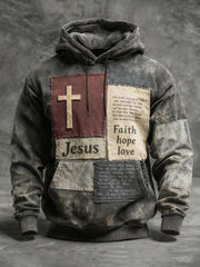 Men's Retro Faith Cross Print Hoodie