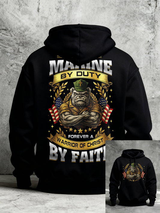 Men's Once A Marine By Duty Forever A Warrior Of Christ By Faith Printed Casual Hoodie