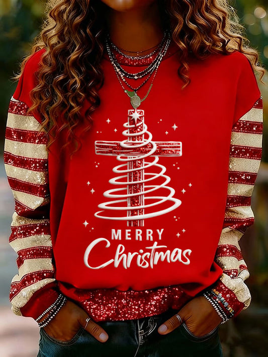 Women's Christmas Cross Print Casual Sweatshirt