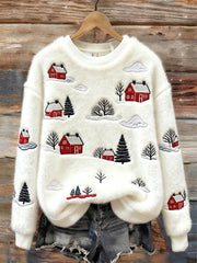 Women's Christmas Art Print Casual Flannel Sweater