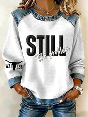 Women's Still The Problem Print Denim Patchwork Top