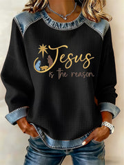 Women's Christmas Belief Print Waffle Sweatshirt