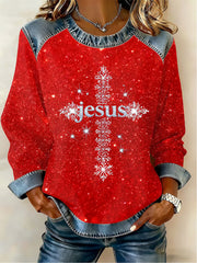 Women's Christmas Belief Pattern Patchwork Art Sweatshirt