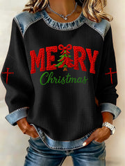 Women's Christmas Belief Print Waffle Sweatshirt