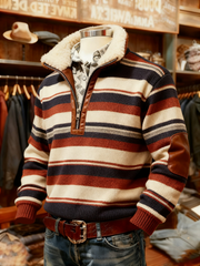 Men's Retro Plaid Print Casual Fur Collar Zipper Top