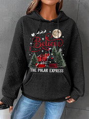 Women's Christmas Believe The Polar Express Casual Waffle Hoodie