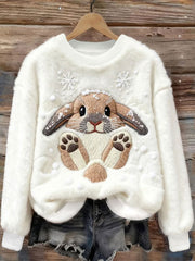 Women's Winter Snow Rabbit Flannel Hoodie