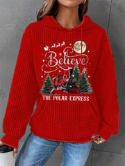 Women's Christmas Believe The Polar Express Casual Waffle Hoodie