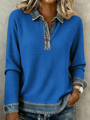 Women's Simple Patchwork Design Cozy Top