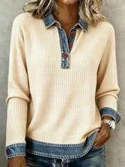 Women's Simple Patchwork Design Cozy Top