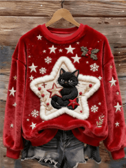 Women's Christmas Cat Print Casual Top