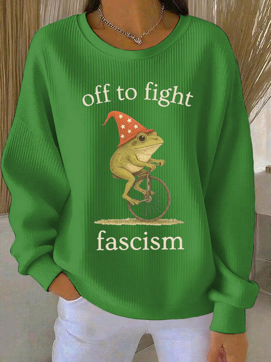 Women's Portland Frog Off To Fight Aunt Tifa Christmas Art Print Ribbed Round-Neck Sweatshirt