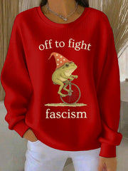 Women's Portland Frog Off To Fight Aunt Tifa Christmas Art Print Ribbed Round-Neck Sweatshirt