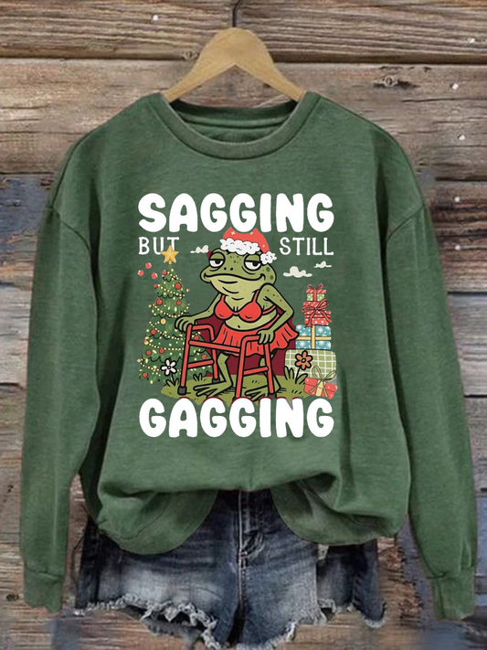 Women's Sagging But Still Gagging Funny Frog Christmas Art Print polyester sweatshirt