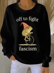 Women's Portland Frog Off To Fight Aunt Tifa Christmas Art Print Ribbed Round-Neck Sweatshirt